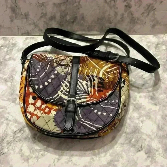 Vera Bradley Slim Saddlebag Crossbody Painted Feathers - Picture 1 of 7
